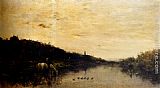 Daubigny Paintings - Chevaux Au Bord De L'Oise by Charles-Francois Daubigny